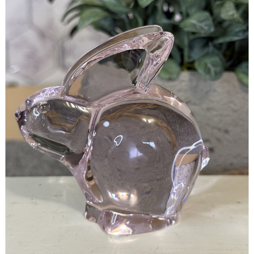Vintage Oneida Light Pink Bunny Rabbit Lead Crystal Glass Hand Cut & Blown Korea